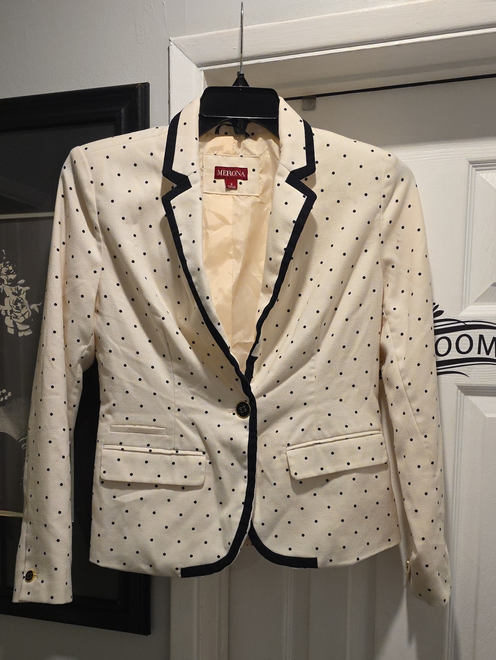 Merona Cream Polka Dot Blazer with Black Trim